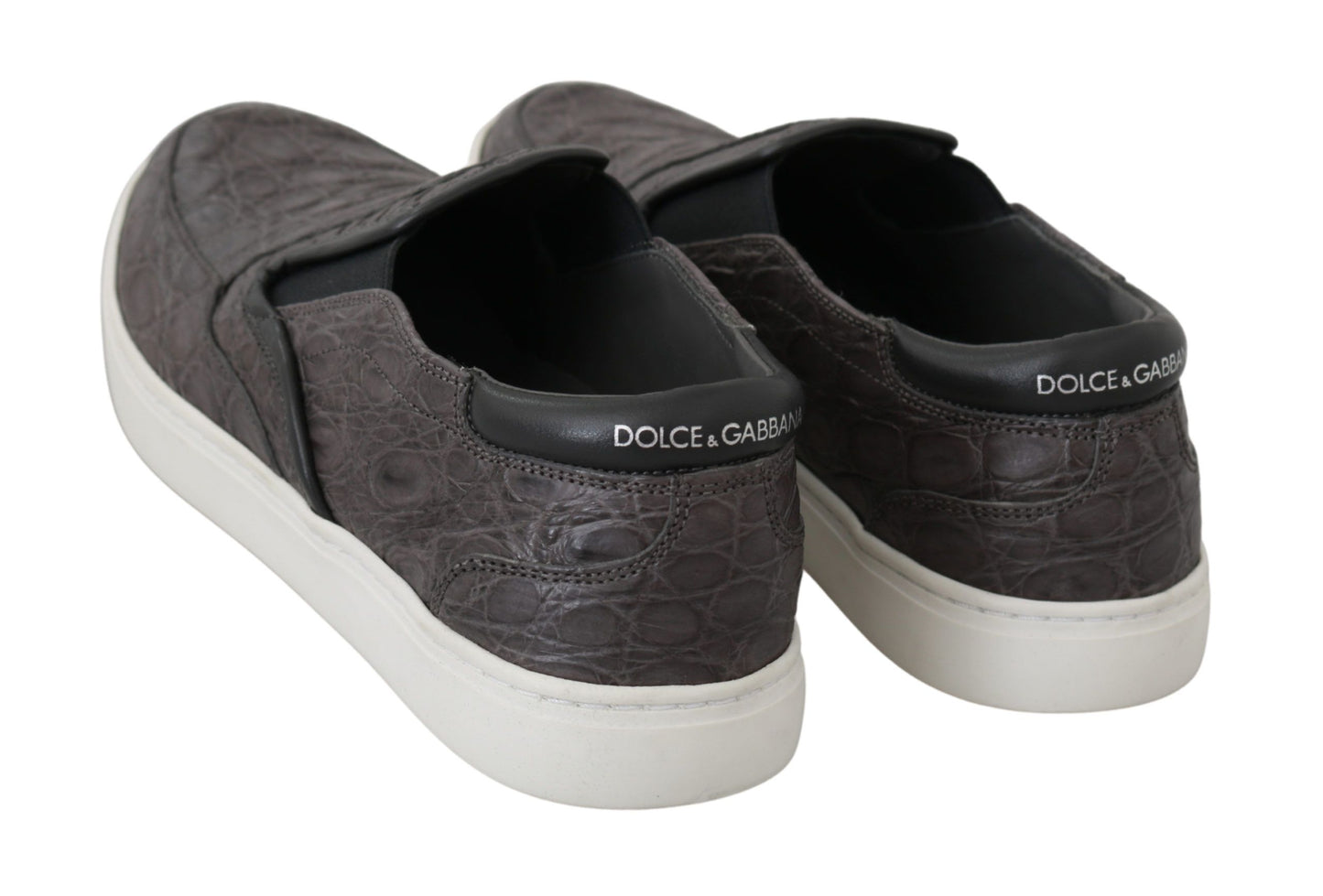 Dolce &amp; Gabbana Mocassins plats en cuir gris Caiman pour hommes