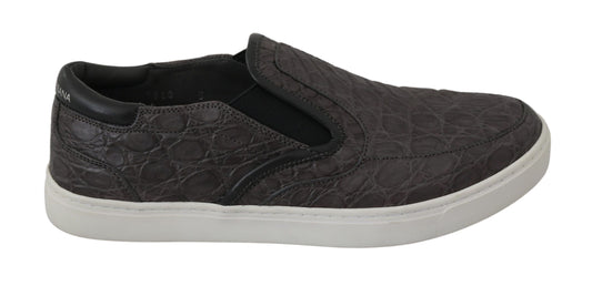 Dolce &amp; Gabbana Mocassins plats en cuir gris Caiman pour hommes