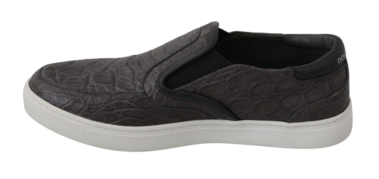 Dolce &amp; Gabbana Mocassins plats en cuir gris Caiman pour hommes