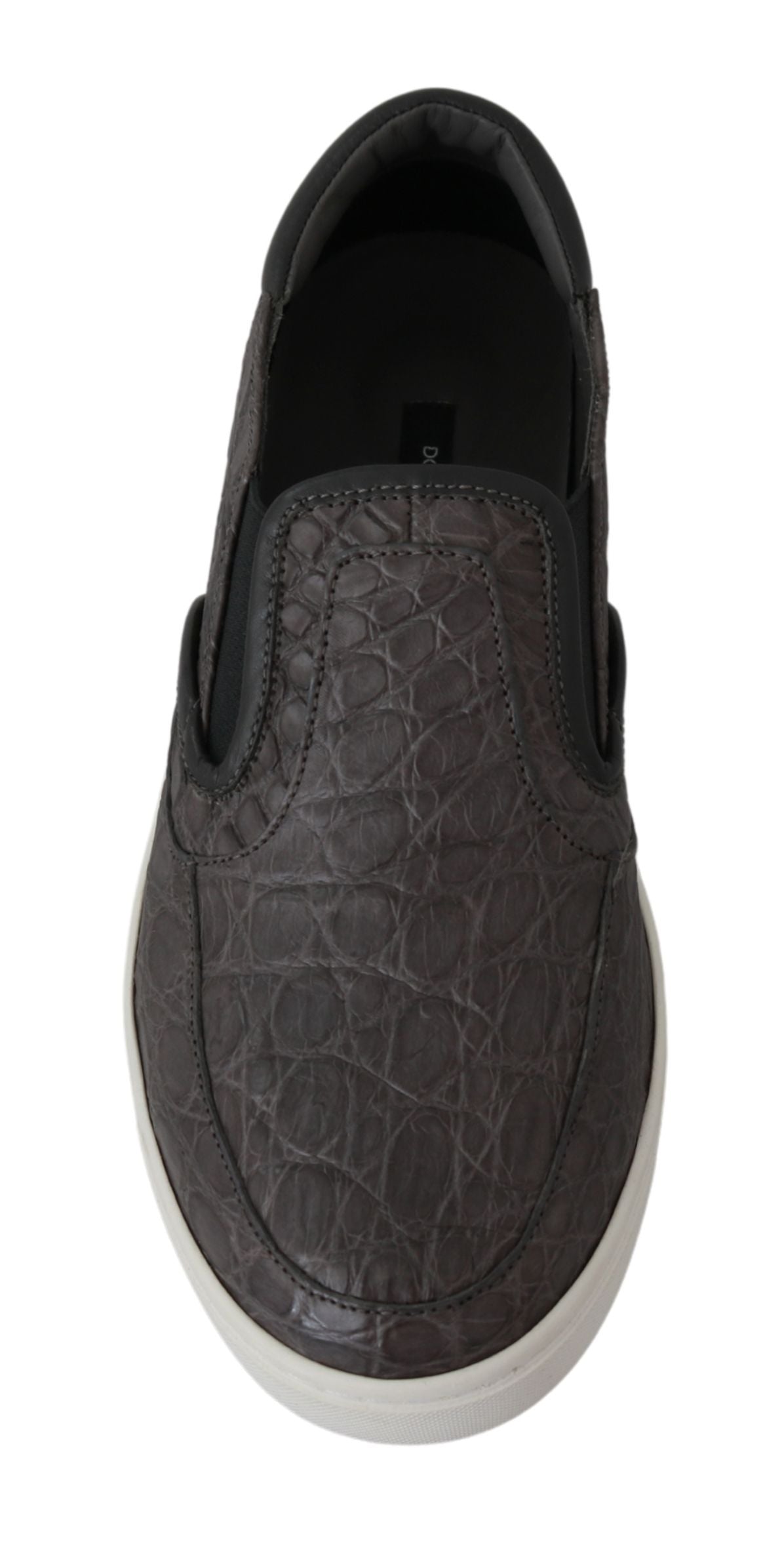 Dolce &amp; Gabbana Mocassins plats en cuir gris Caiman pour hommes