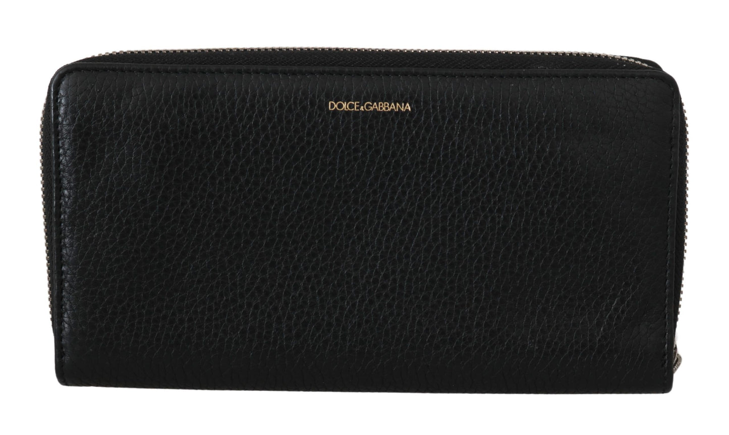 Dolce &amp; Gabbana Portefeuille en cuir 100 % cuir noir avec fermeture éclair pour homme