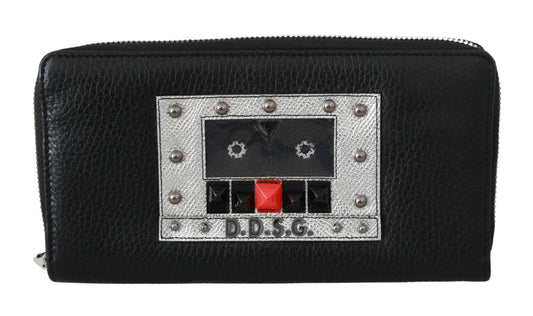 Dolce &amp; Gabbana Schwarze Herren-Geldbörse mit Reißverschluss, kontinentales Portemonnaie aus 100 % Leder