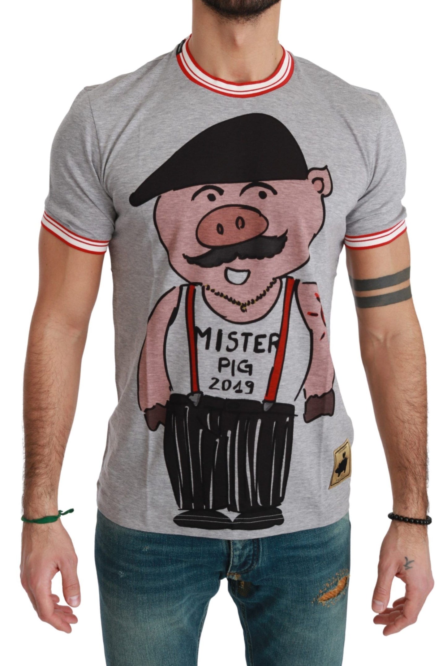 Dolce & Gabbana Chic Gray Cotton T-Shirt with Year of the Pig Motive