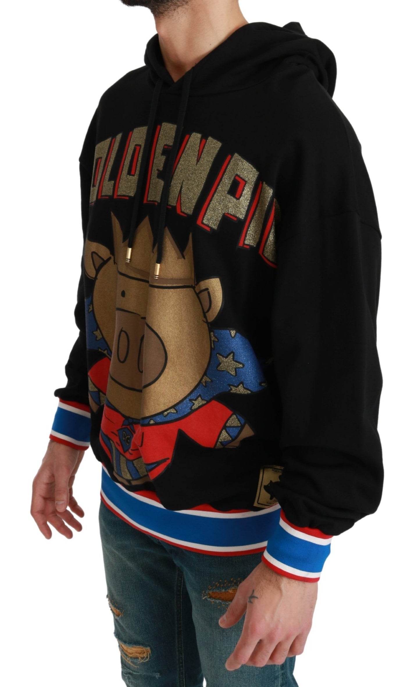 Dolce &amp; Gabbana Schwarzer Pullover „Schwein des Jahres“ mit Kapuze