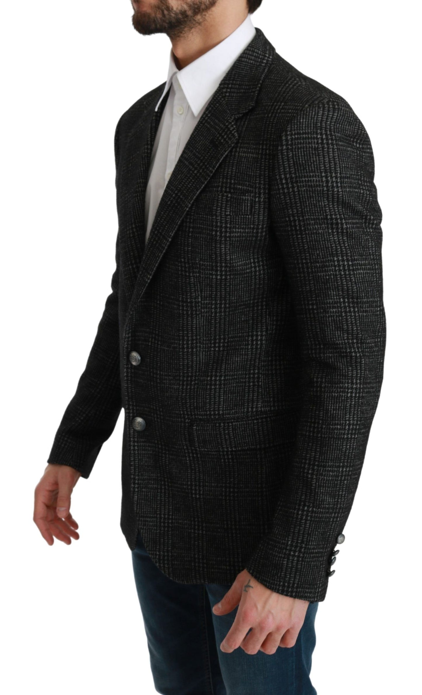 Dolce &amp; Gabbana Grau karierter, karierter Slim-Fit-Jackenblazer