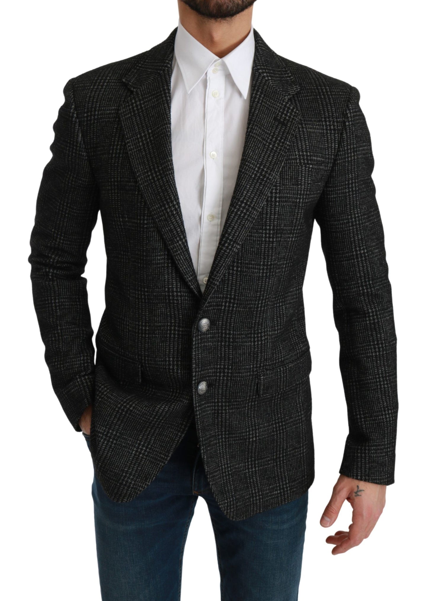 Dolce &amp; Gabbana Grau karierter, karierter Slim-Fit-Jackenblazer