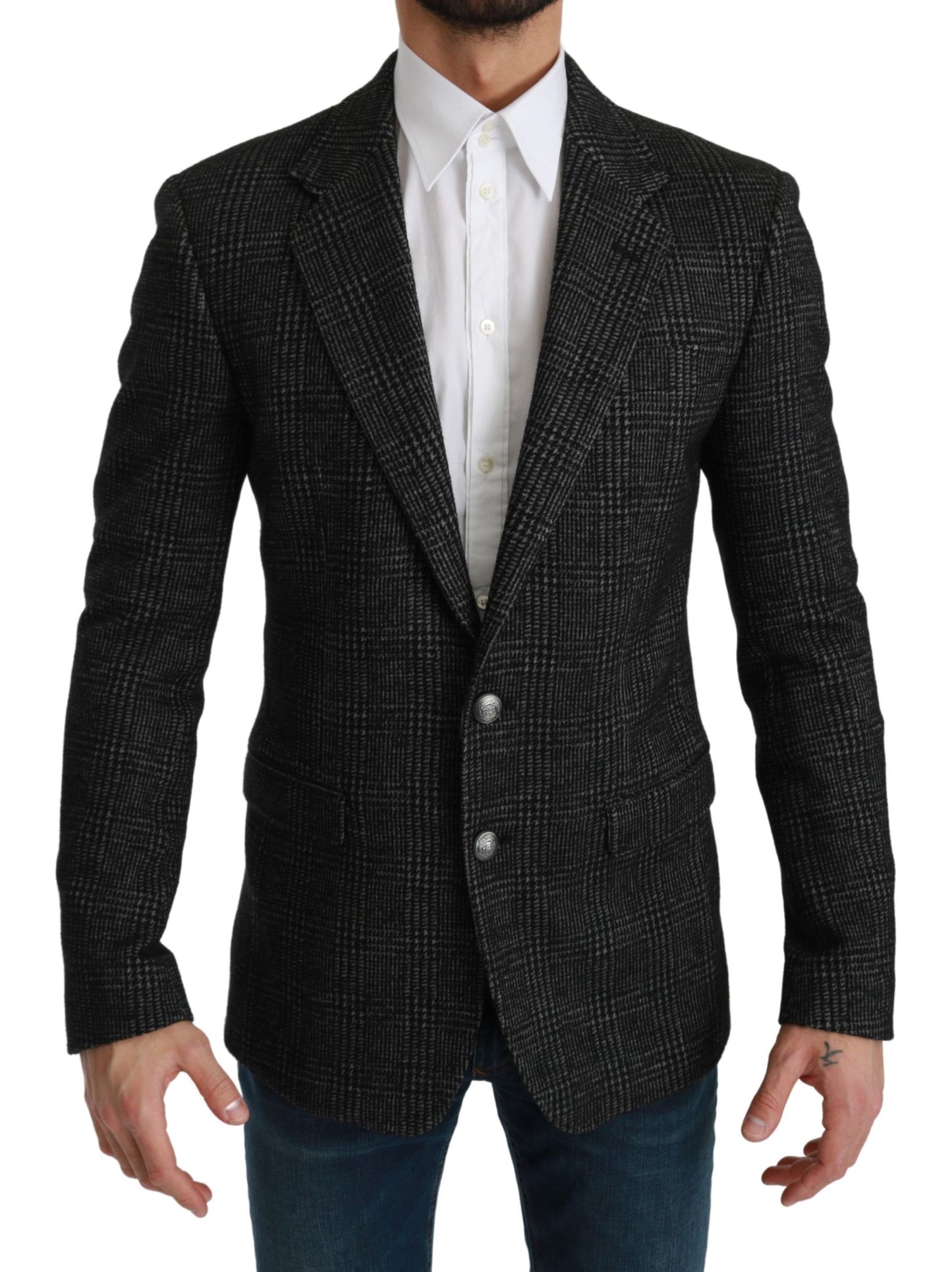 Dolce &amp; Gabbana Grau karierter, karierter Slim-Fit-Jackenblazer