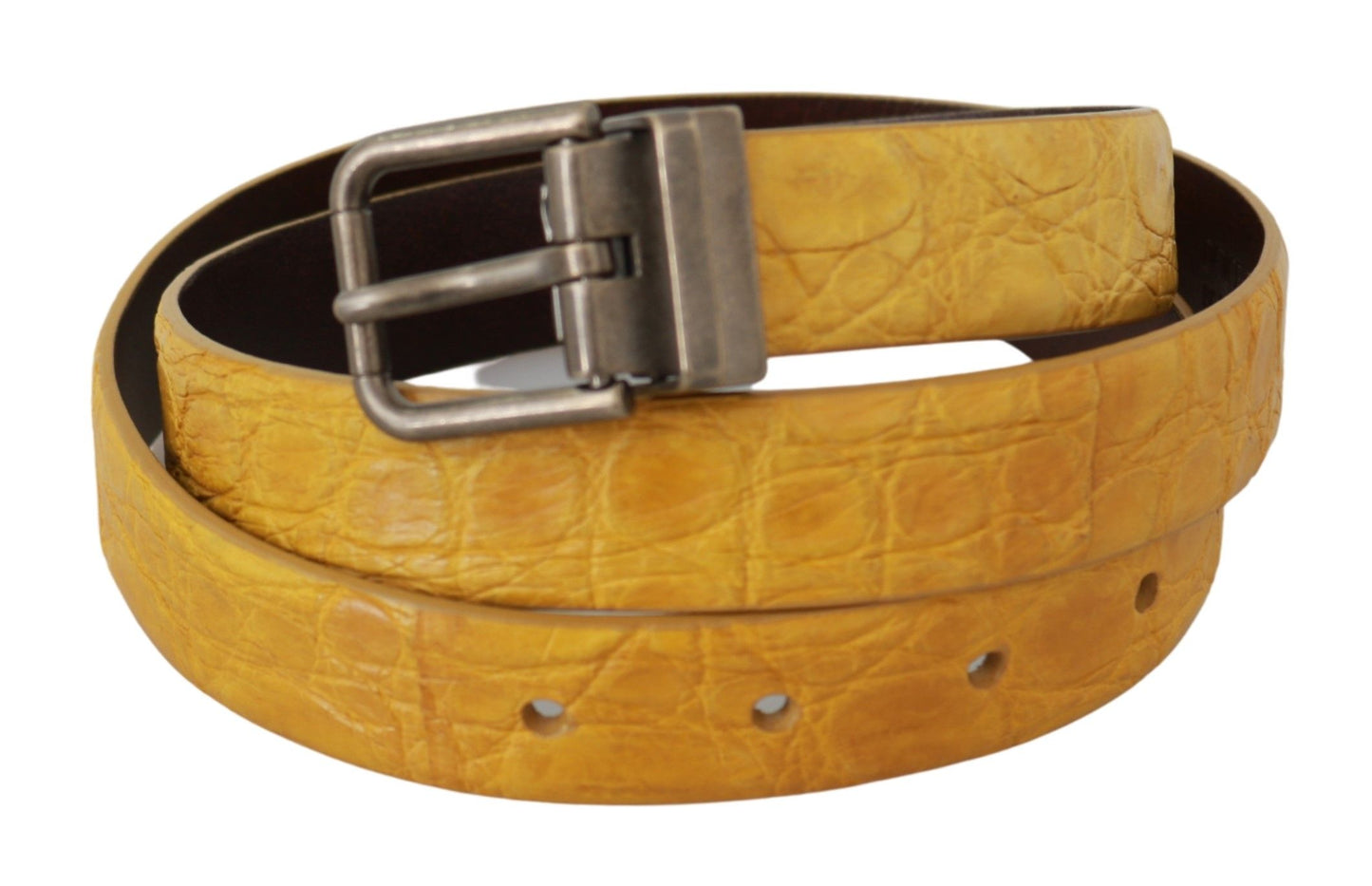 Dolce &amp; Gabbana Ceinture à boucle grise en cuir de peau exotique jaune 