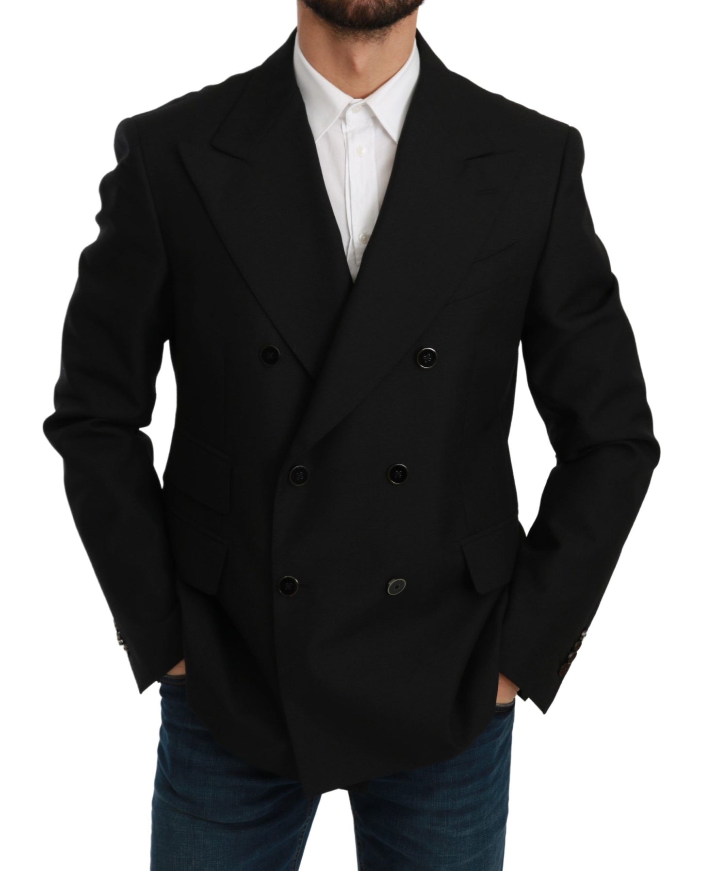 Dolce &amp; Gabbana Veste slim noire Manteau Blazer en laine