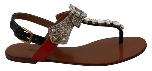 Dolce &amp; Gabbana Cuir Ayers Crystal Sandales Tongs Chaussures