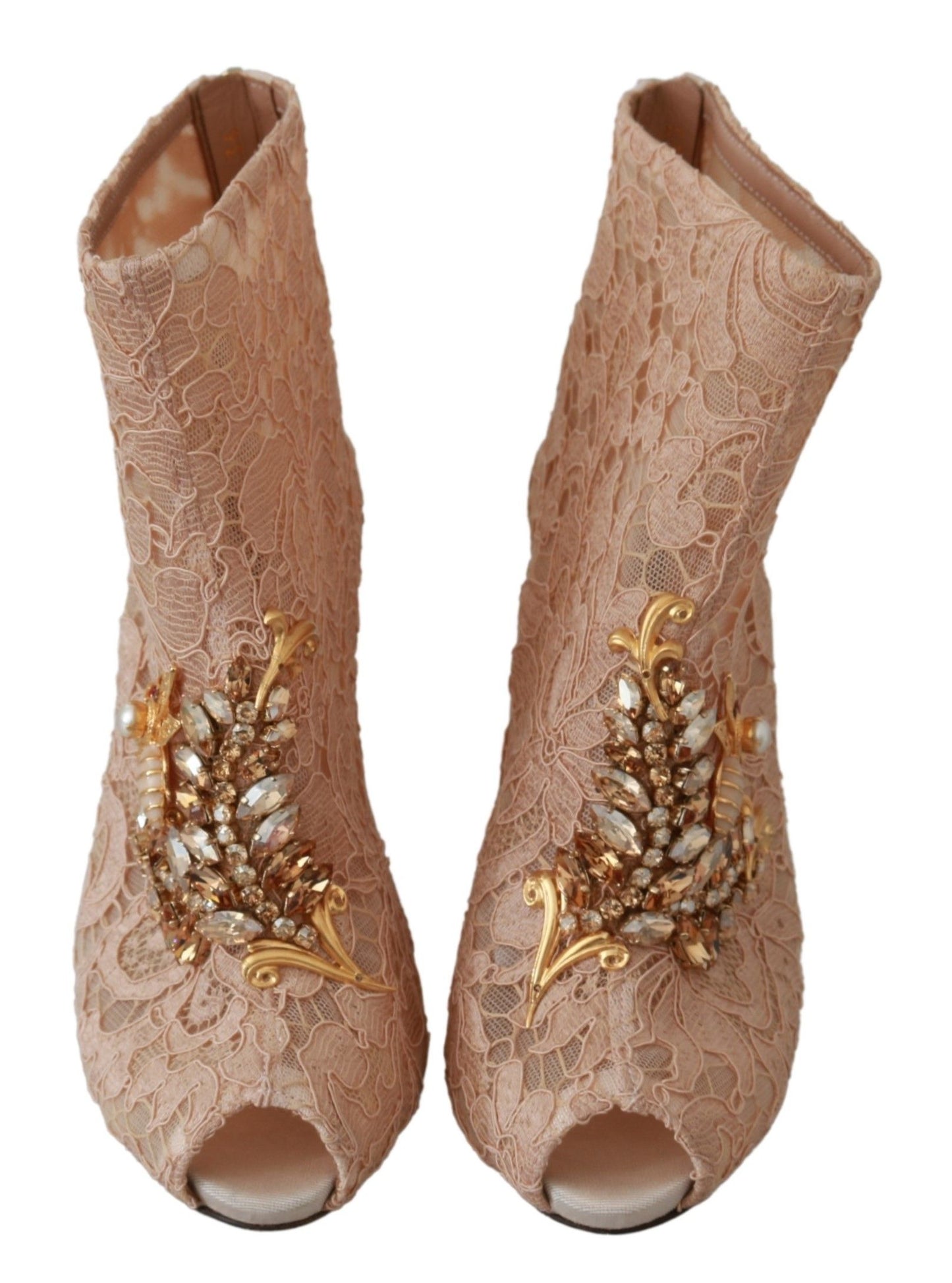 Dolce &amp; Gabbana Bottines en dentelle de cristal rose, chaussures à talons aiguilles