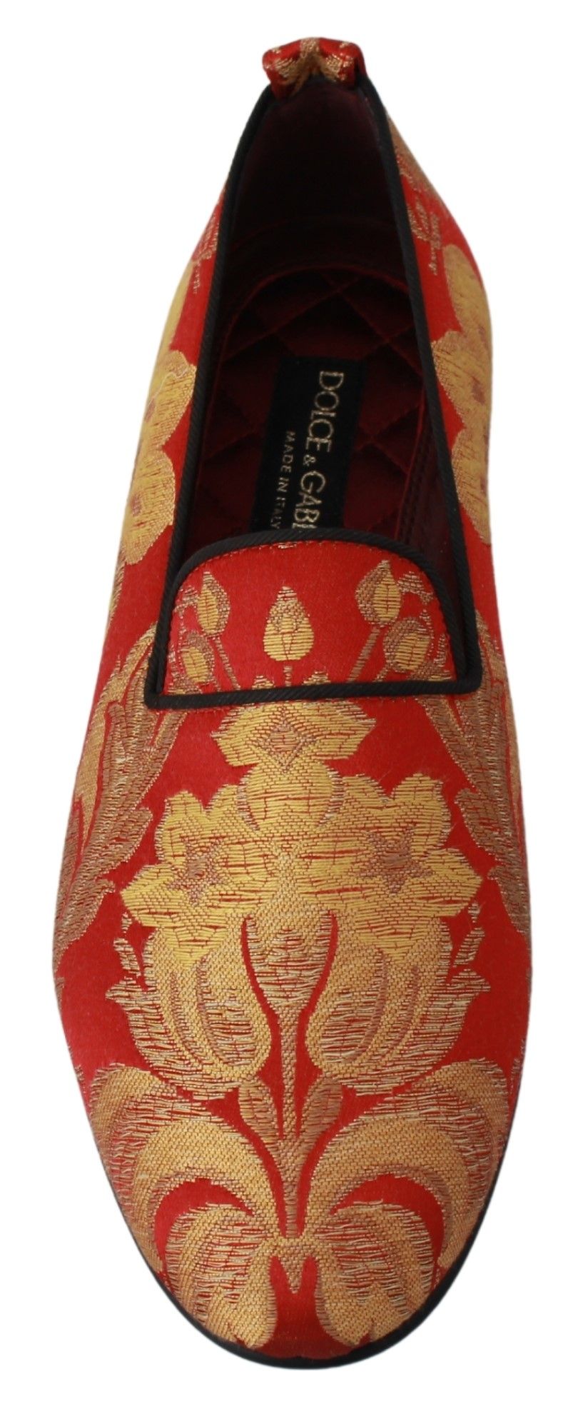 Dolce &amp; Gabbana Pantoufles En Brocart Or Rouge Mocassins Chaussures