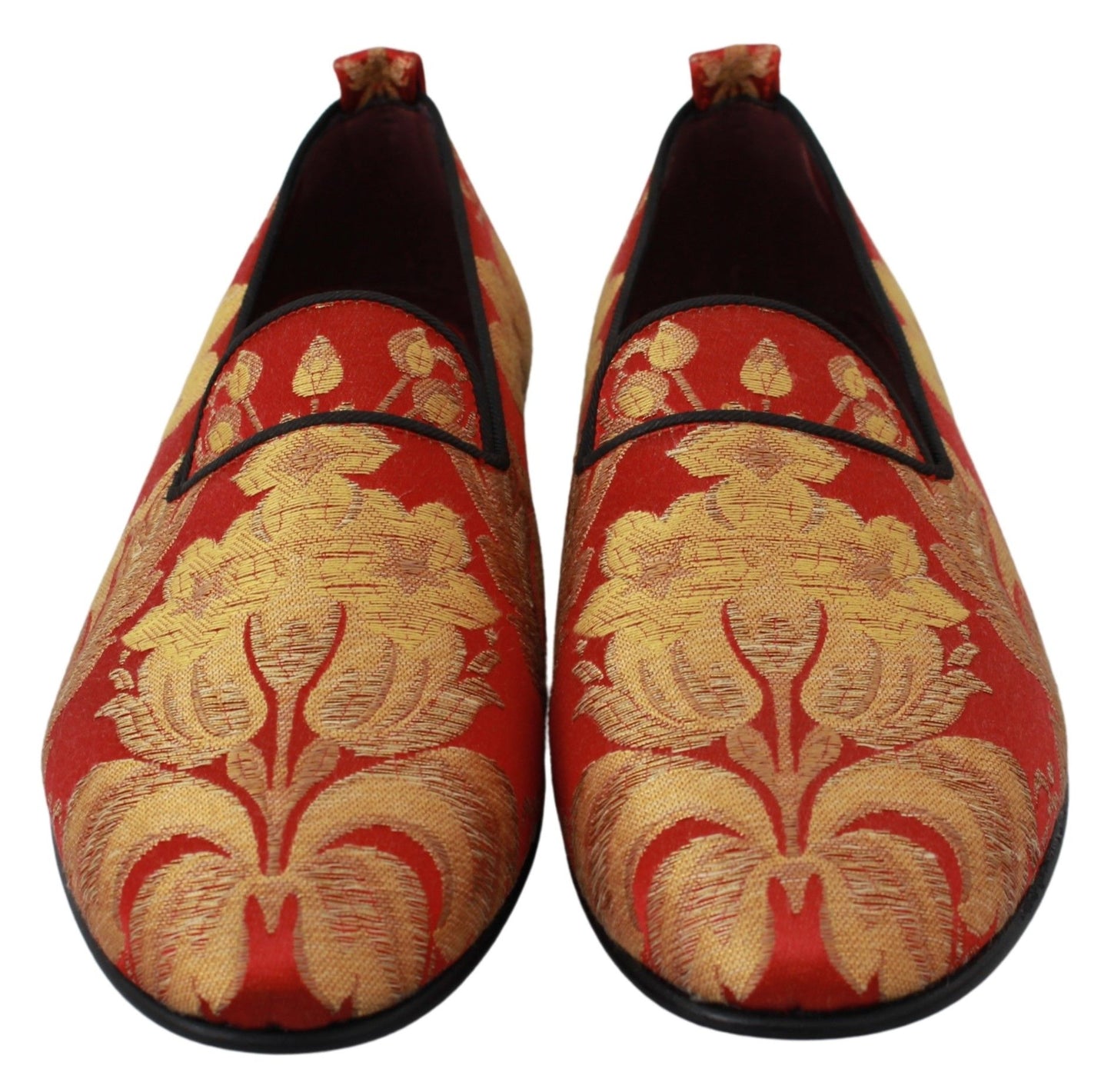 Dolce &amp; Gabbana Pantoufles En Brocart Or Rouge Mocassins Chaussures