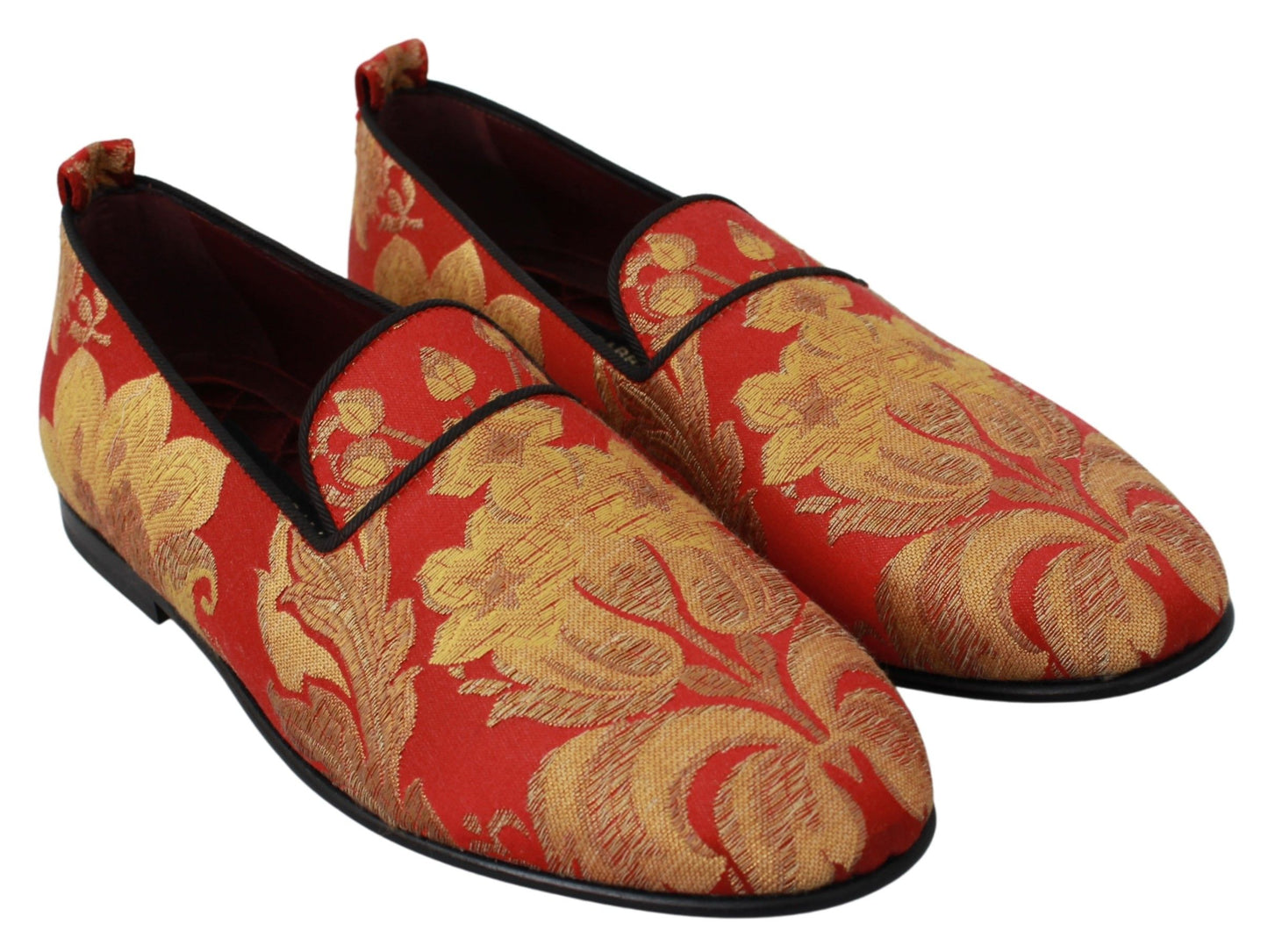 Dolce &amp; Gabbana Pantoufles En Brocart Or Rouge Mocassins Chaussures