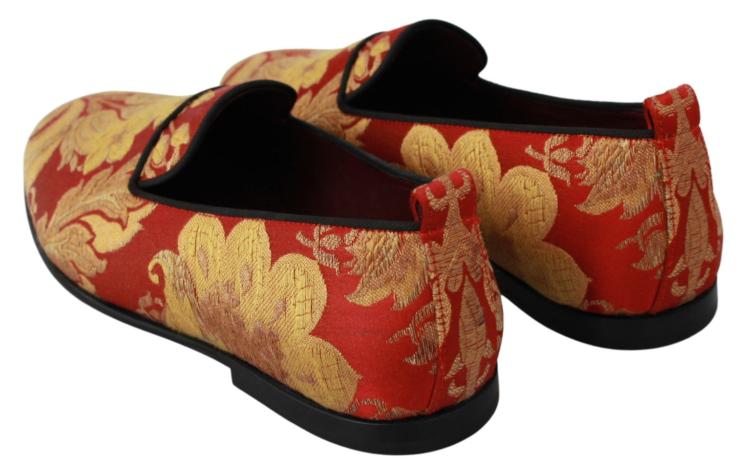 Dolce &amp; Gabbana Pantoufles En Brocart Or Rouge Mocassins Chaussures