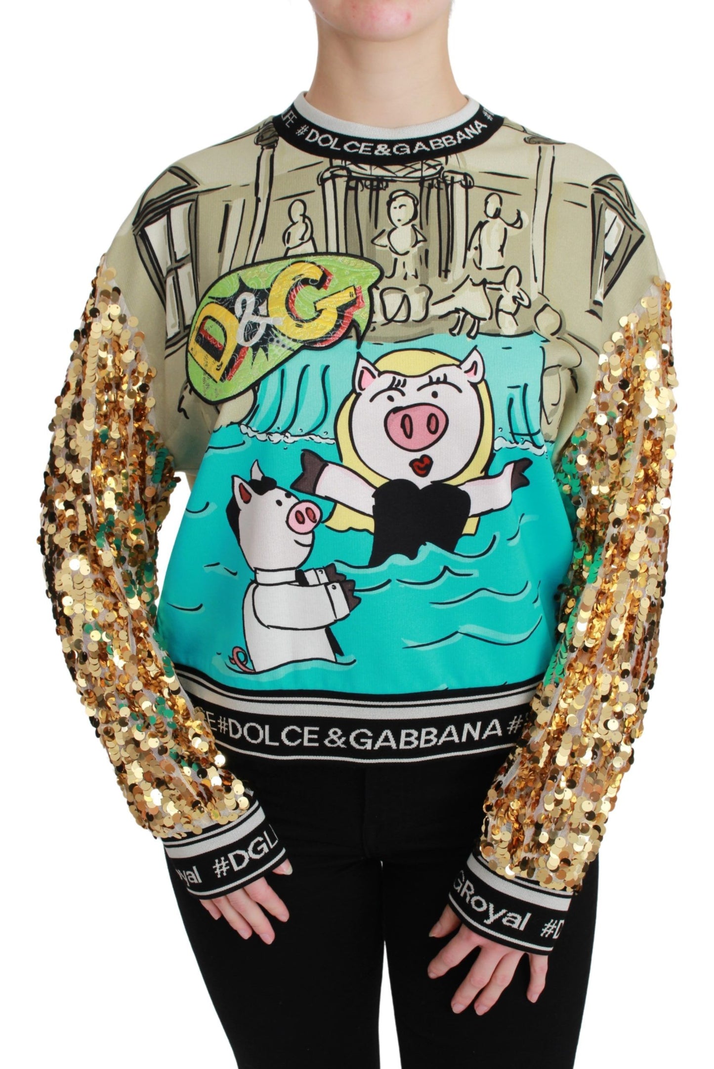 Dolce &amp; Gabbana Année du Cochon Pull Top à Paillettes