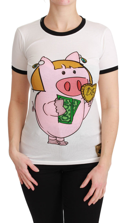 Dolce &amp; Gabbana Weißes YEAR OF THE PIG Top Baumwoll-T-Shirt