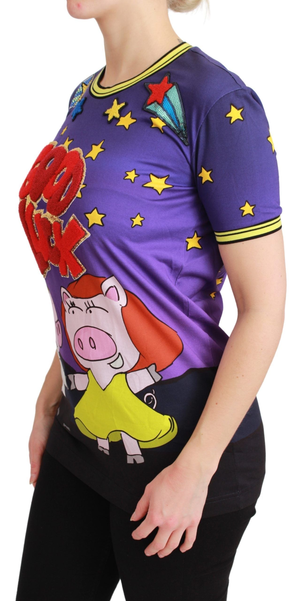 Dolce &amp; Gabbana Lila YEAR OF THE PIG Top Baumwoll-T-Shirt