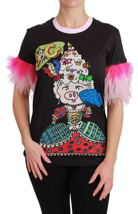 Dolce &amp; Gabbana T-shirt en coton noir ANNÉE DU COCHON