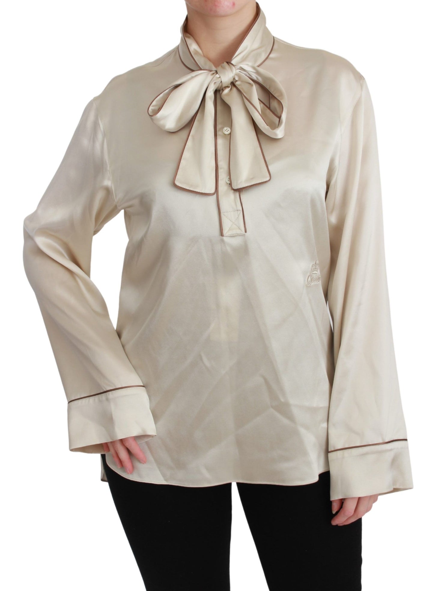 Dolce &amp; Gabbana Blouse en satin de soie Queen à manches beiges