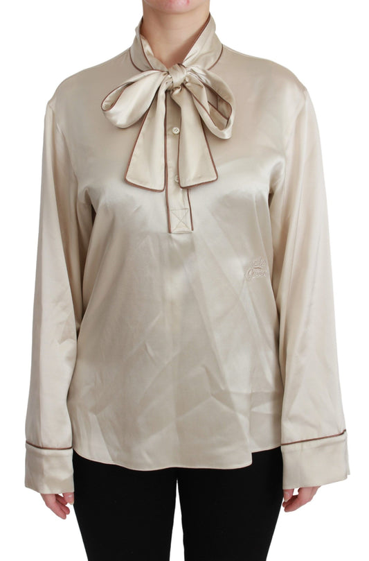 Dolce &amp; Gabbana Blouse en satin de soie Queen à manches beiges