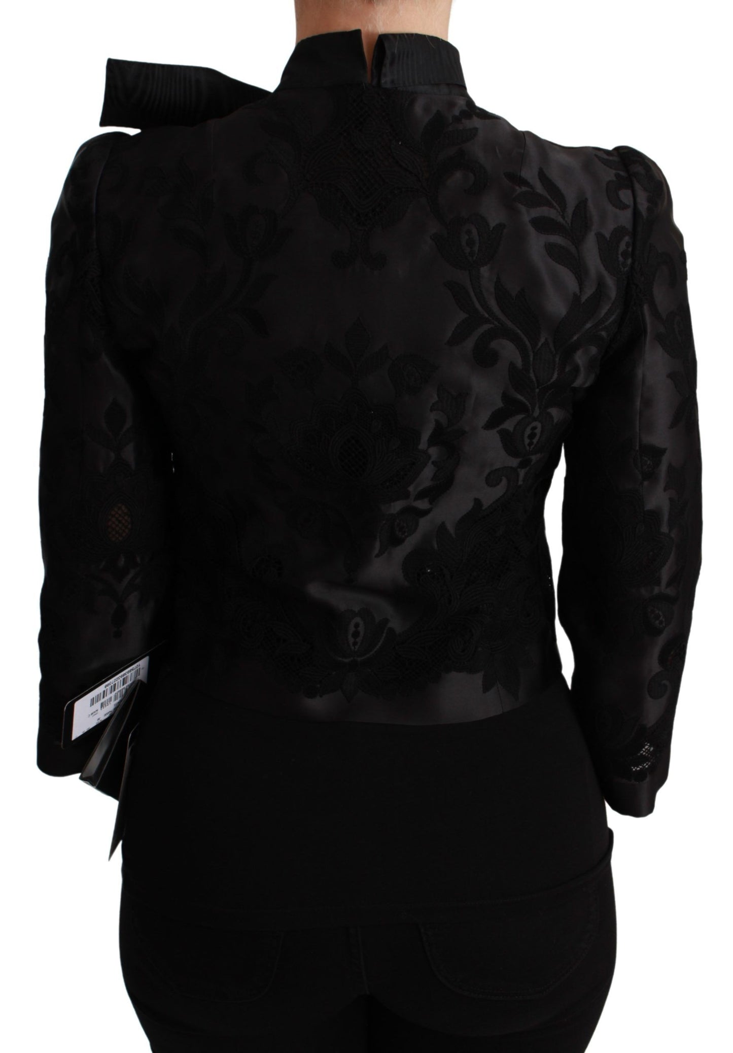 Dolce &amp; Gabbana Schwarze Seidenjacke mit Jacquard-Blazer und Blumenmuster