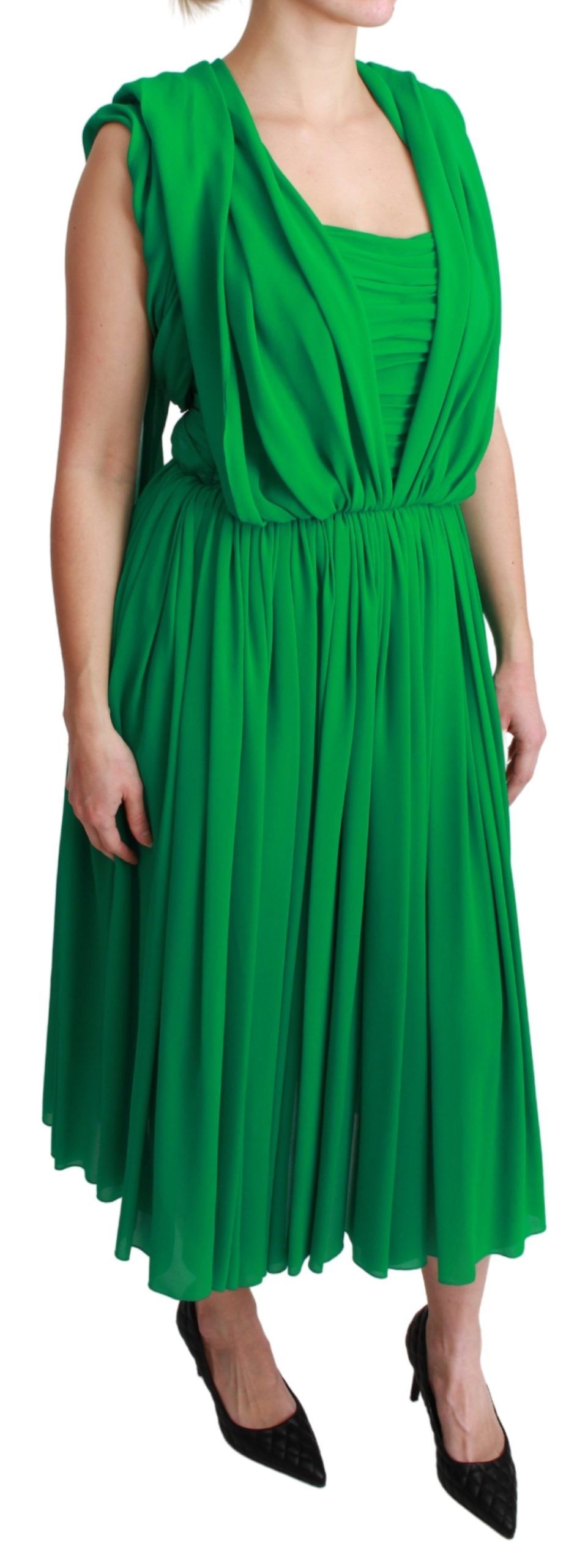 Dolce &amp; Gabbana Robe longue plissée sans manches 100 % soie verte