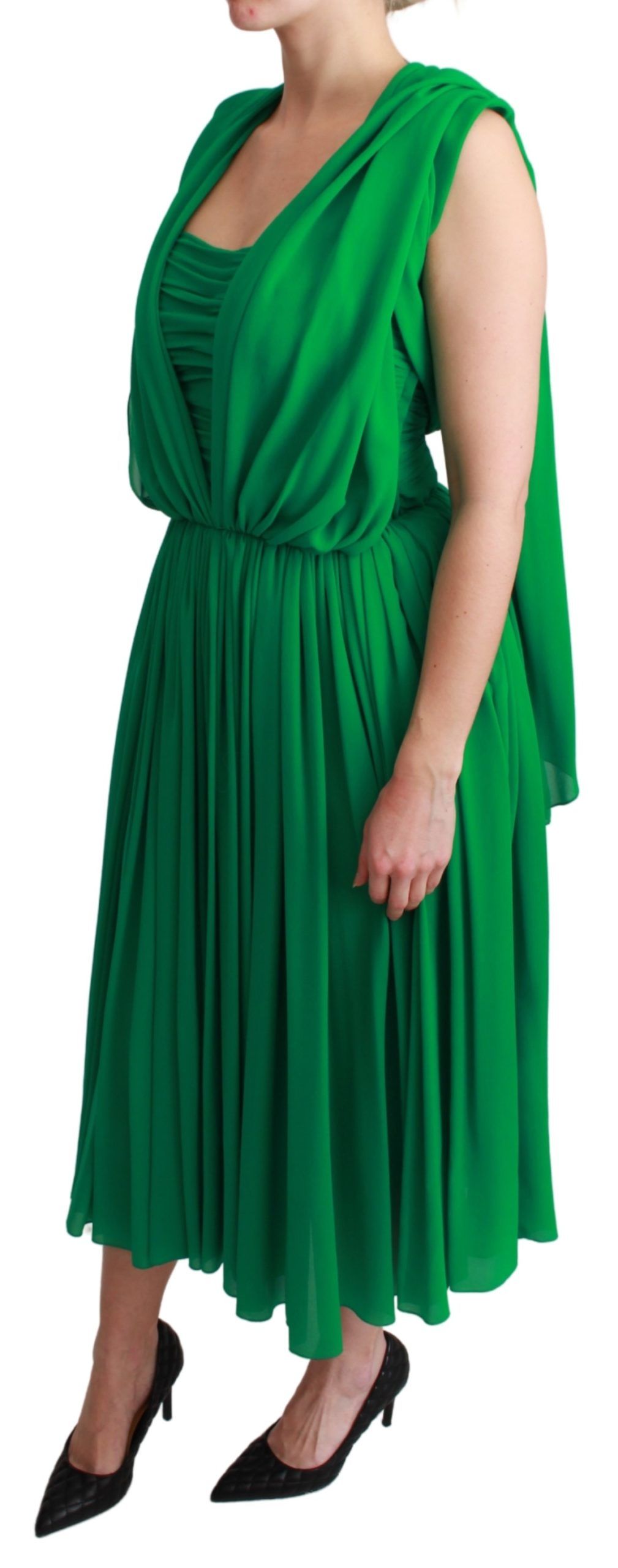 Dolce &amp; Gabbana Robe longue plissée sans manches 100 % soie verte