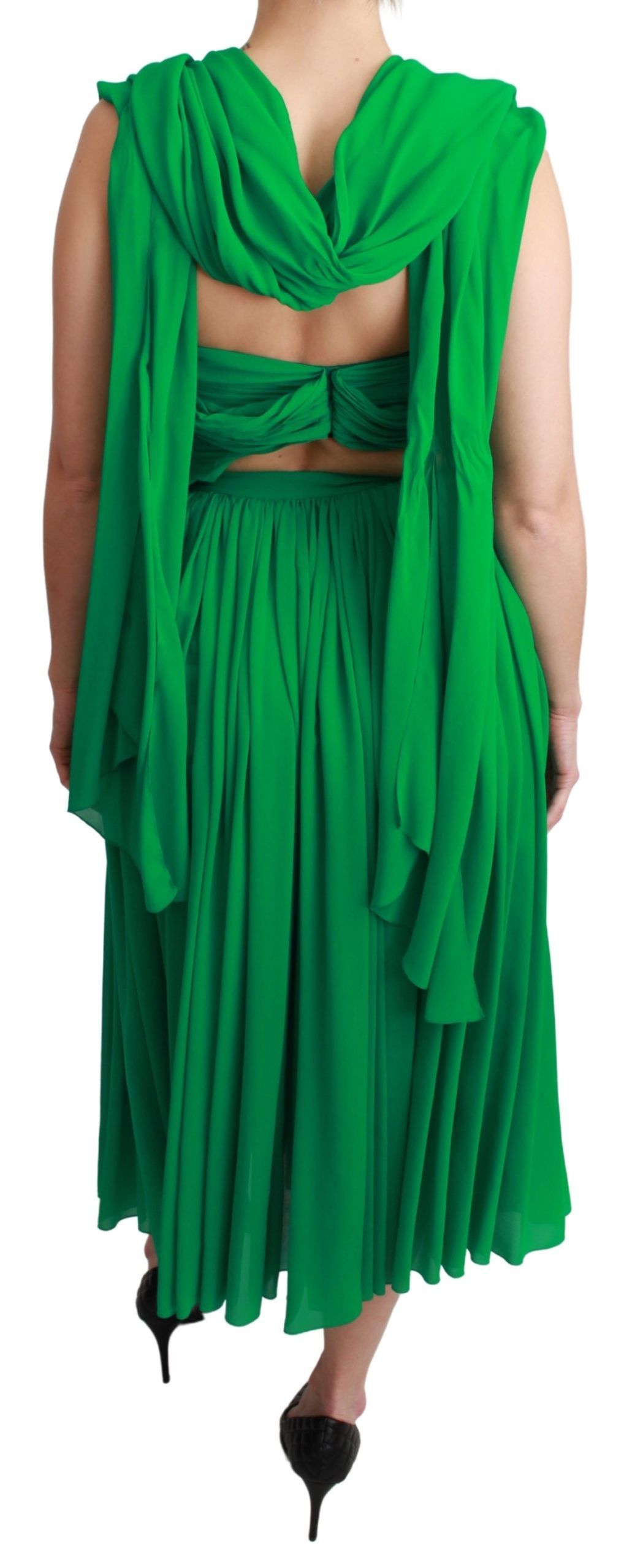 Dolce &amp; Gabbana Robe longue plissée sans manches 100 % soie verte