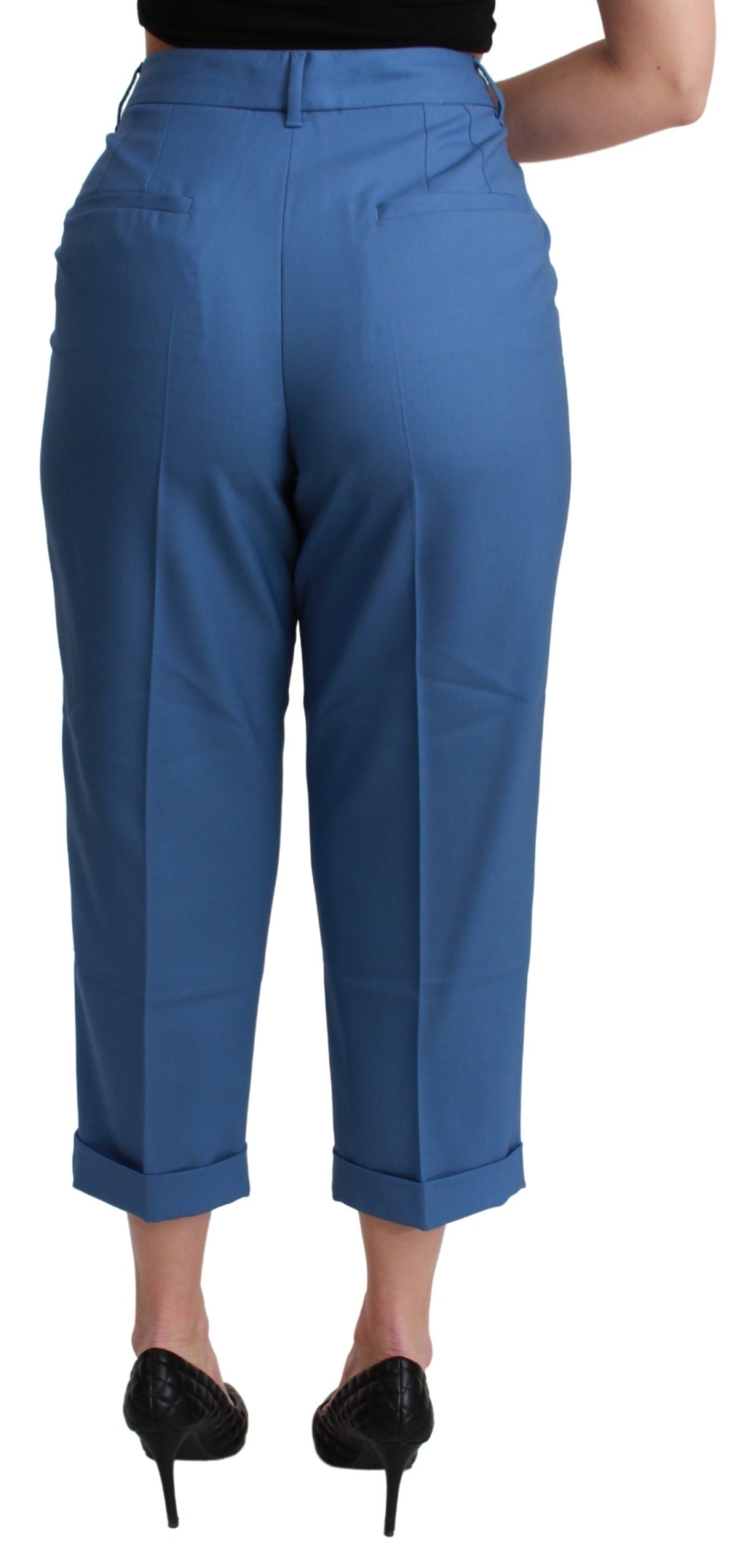 Dolce &amp; Gabbana Pantalon court en laine plissée bleue à revers