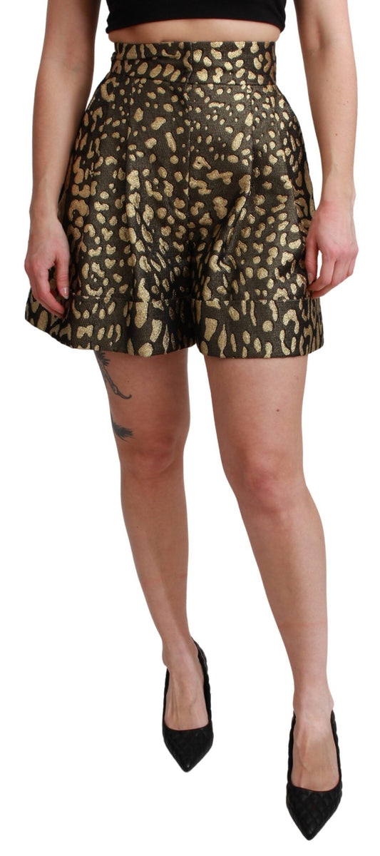 Dolce &amp; Gabbana Schwarzgoldene Mini-Baumwollshorts mit hoher Taille