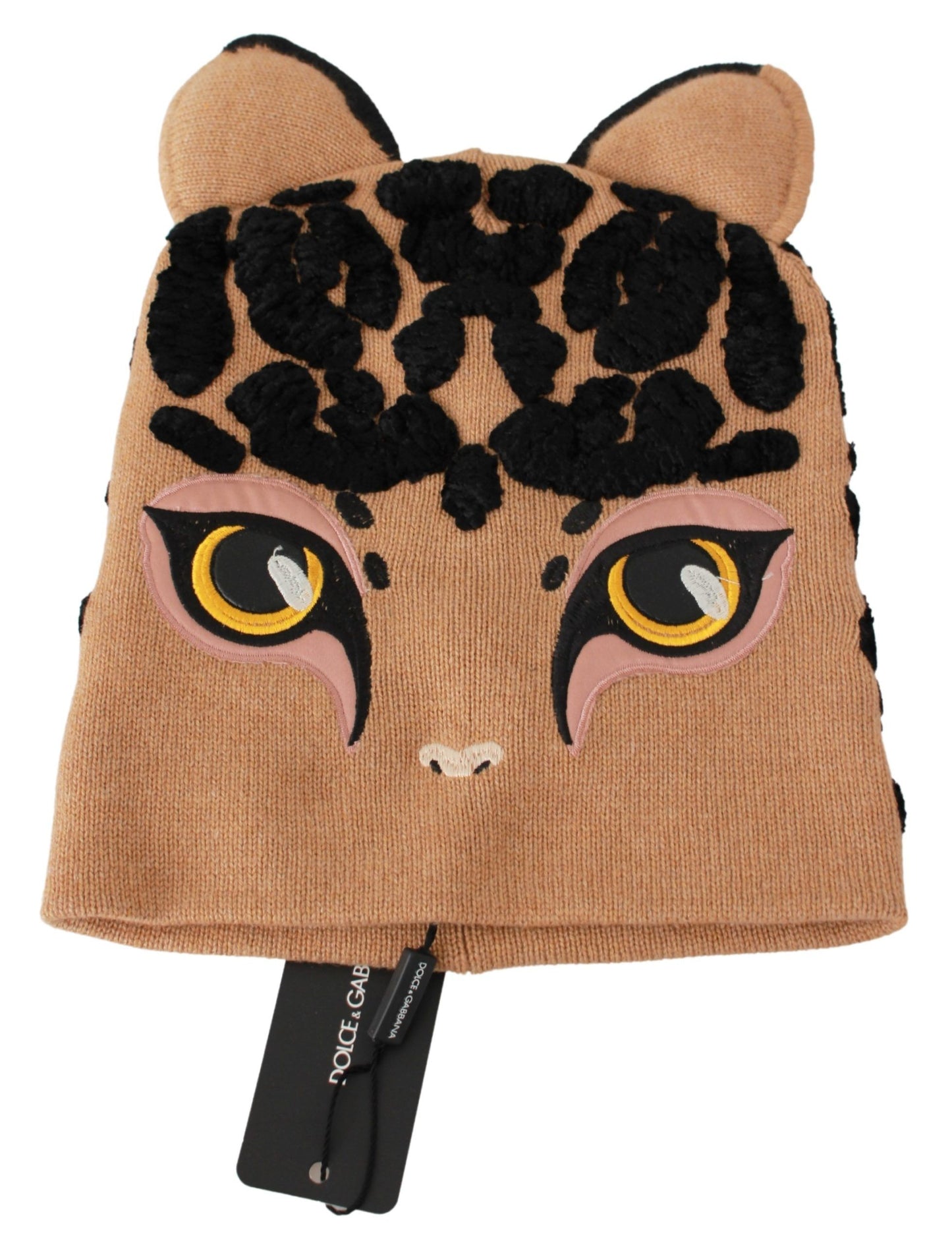 Dolce &amp; Gabbana Brown Cats Eye bestickte Beanie-Kaschmirmütze