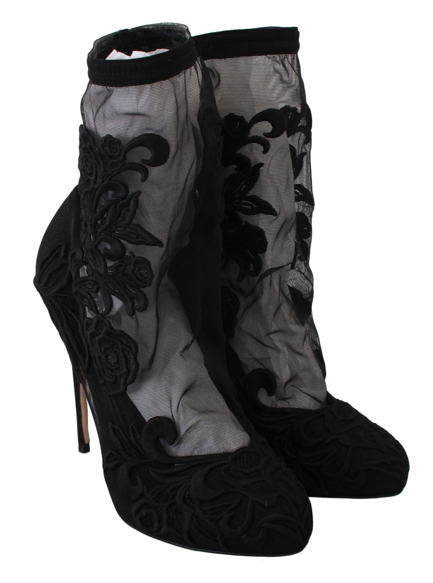 Dolce &amp; Gabbana Black Roses Stilettos Bottines Chaussettes Chaussures