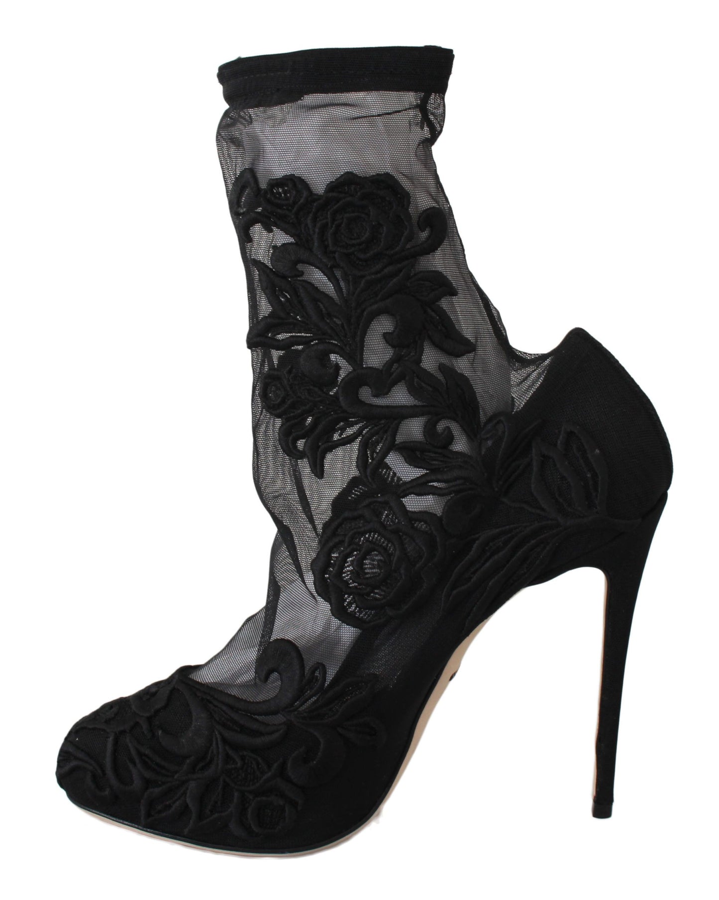 Dolce &amp; Gabbana Black Roses Stilettos Booties Socken Schuhe