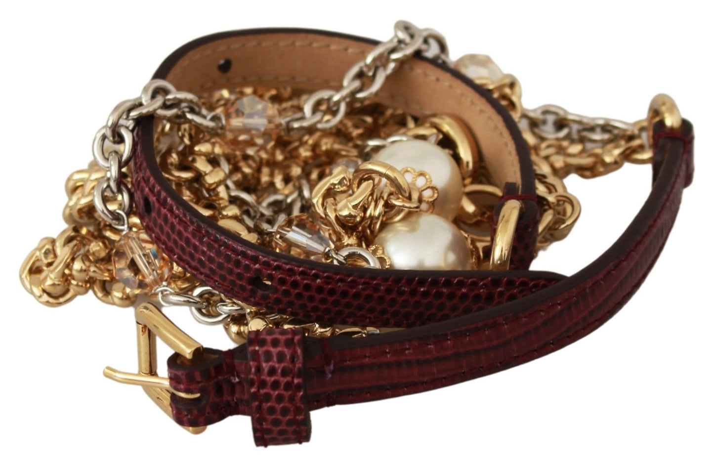 Dolce &amp; Gabbana Ceinture en cuir violet avec chaîne dorée et cristal