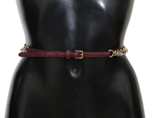 Dolce &amp; Gabbana Ceinture en cuir violet avec chaîne dorée et cristal