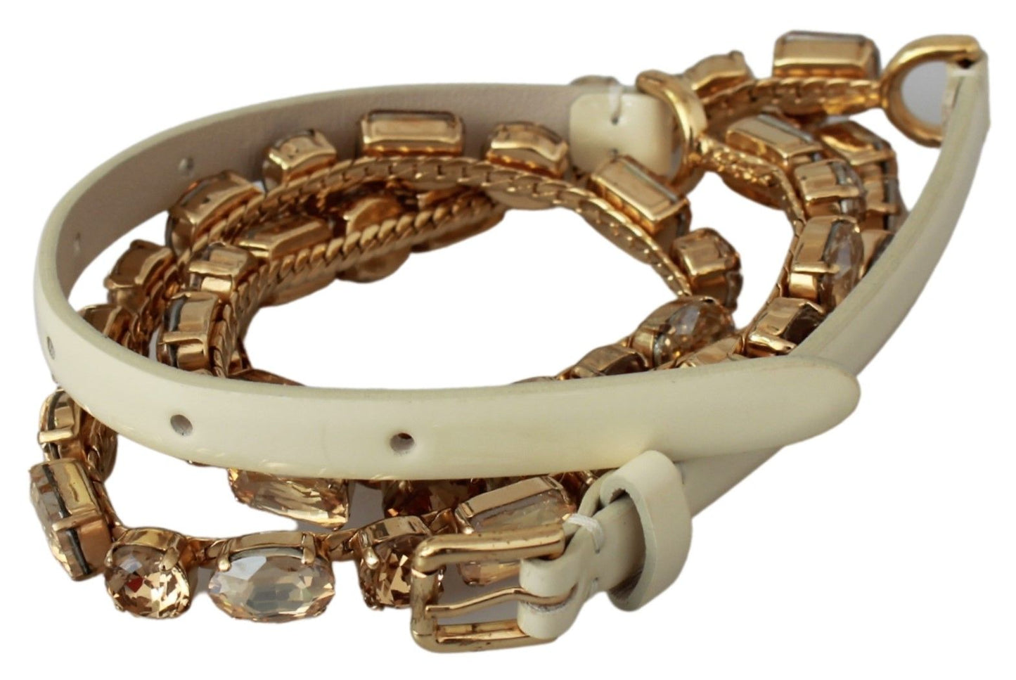 Dolce &amp; Gabbana Ceinture en cuir blanc avec cristaux