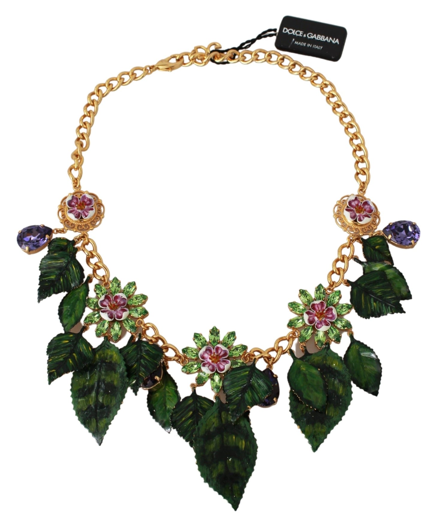 Dolce &amp; Gabbana Statement-Halskette mit Blumen-Kristall-Anhänger aus Gold und Messing