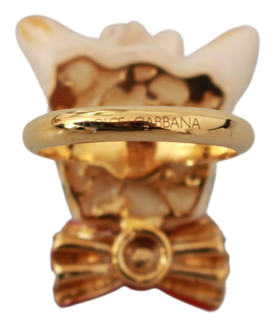 Dolce &amp; Gabbana Bague accessoire de marque pour chien en résine de laiton doré et beige