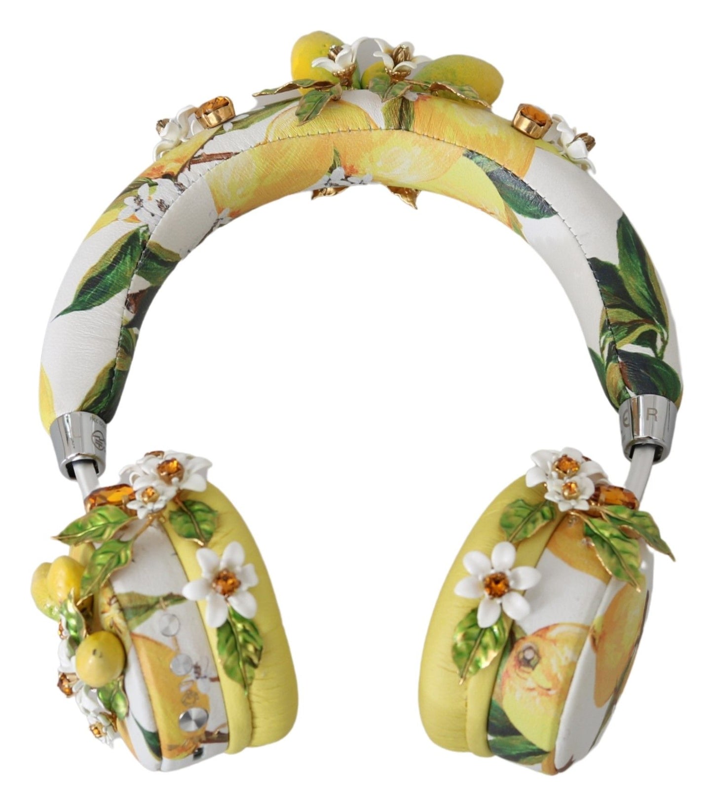 Dolce &amp; Gabbana Headset-Kopfhörer mit gelbem Zitronenkristall und Blumenmuster