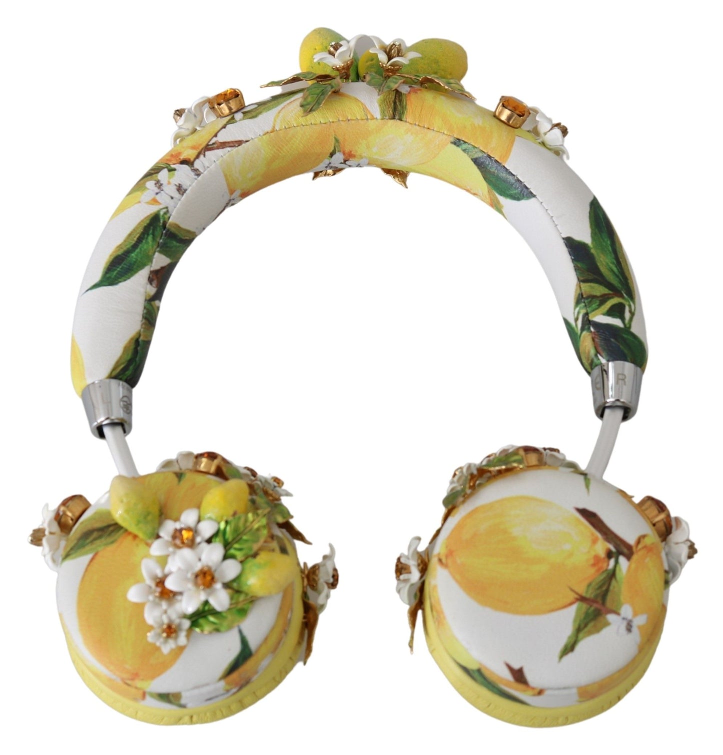 Dolce &amp; Gabbana Headset-Kopfhörer mit gelbem Zitronenkristall und Blumenmuster