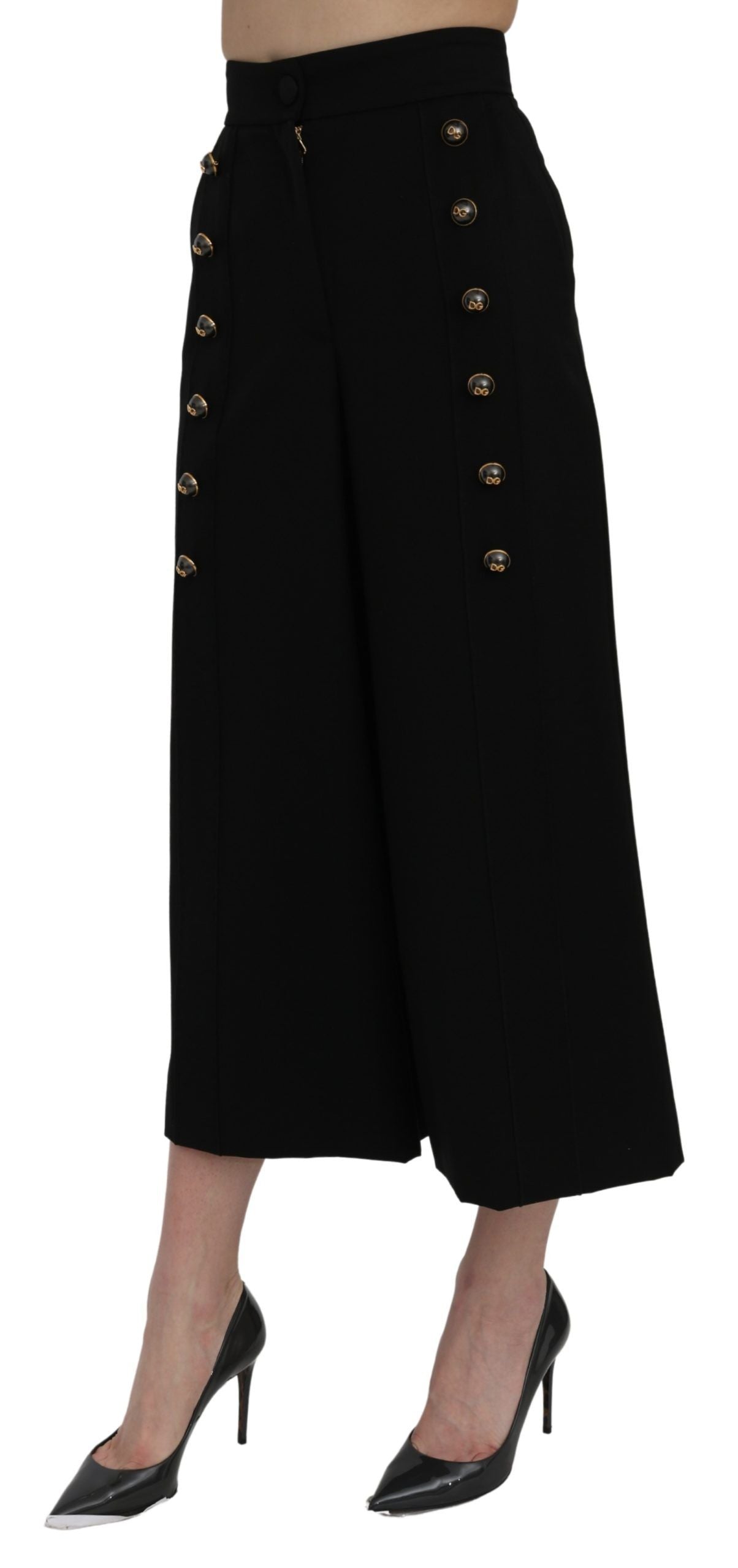 Dolce &amp; Gabbana Pantalon court large taille haute noir