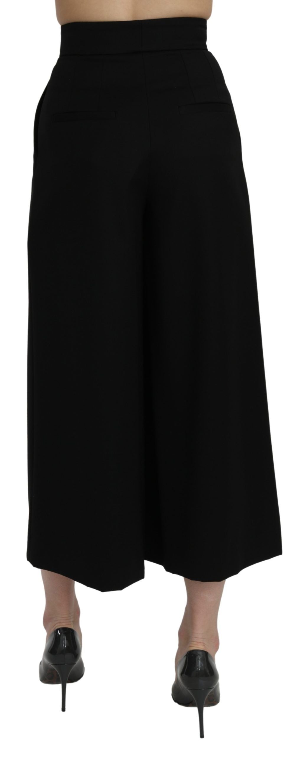 Schwarze, kurze Hose mit hoher Taille und weitem Bein von Dolce &amp; Gabbana