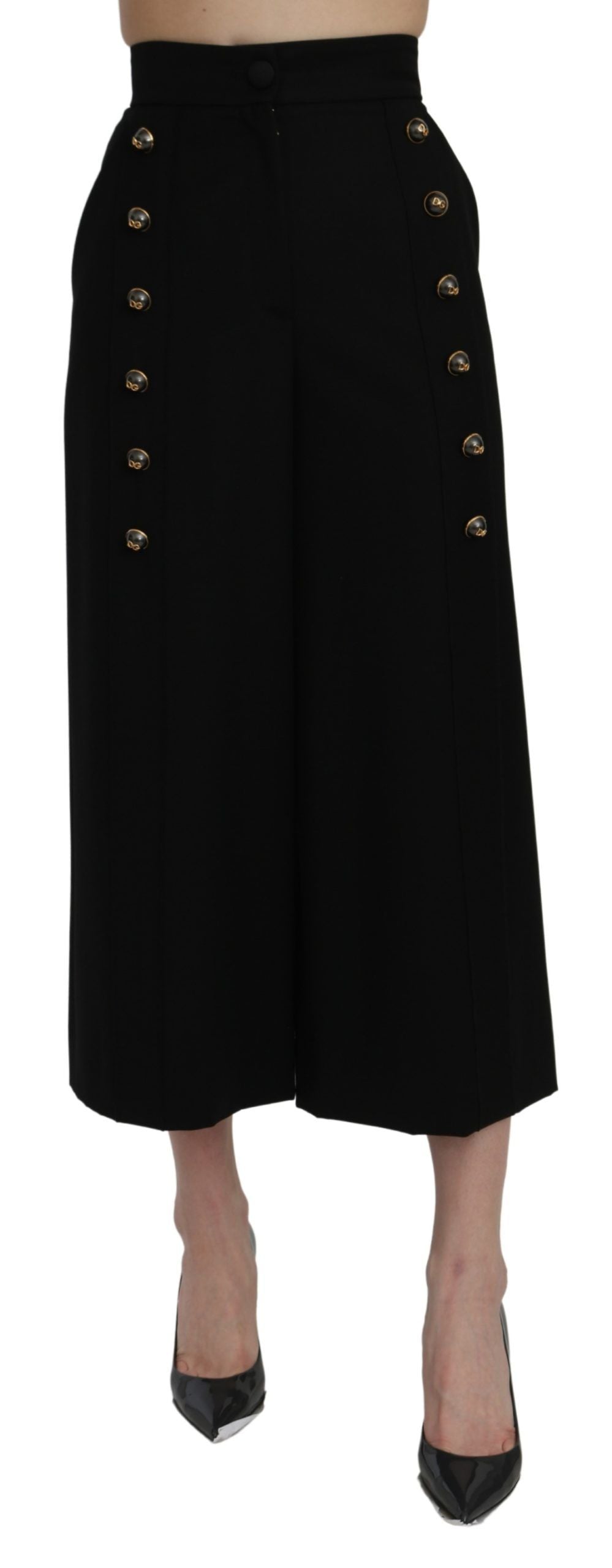 Schwarze, kurze Hose mit hoher Taille und weitem Bein von Dolce &amp; Gabbana