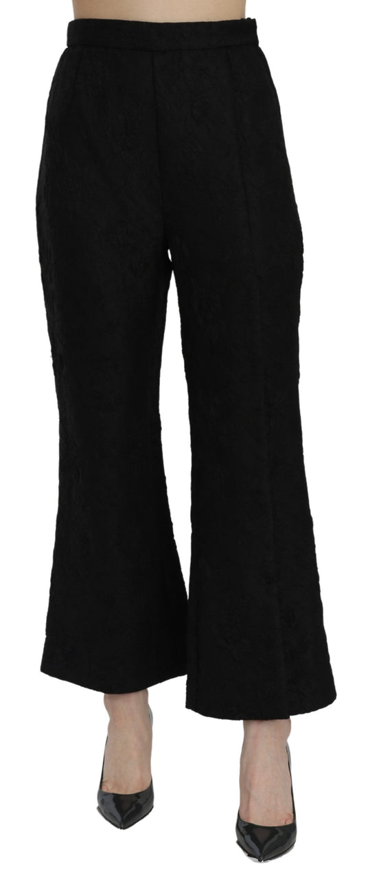 Dolce &amp; Gabbana Pantalon court évasé en brocart noir taille haute