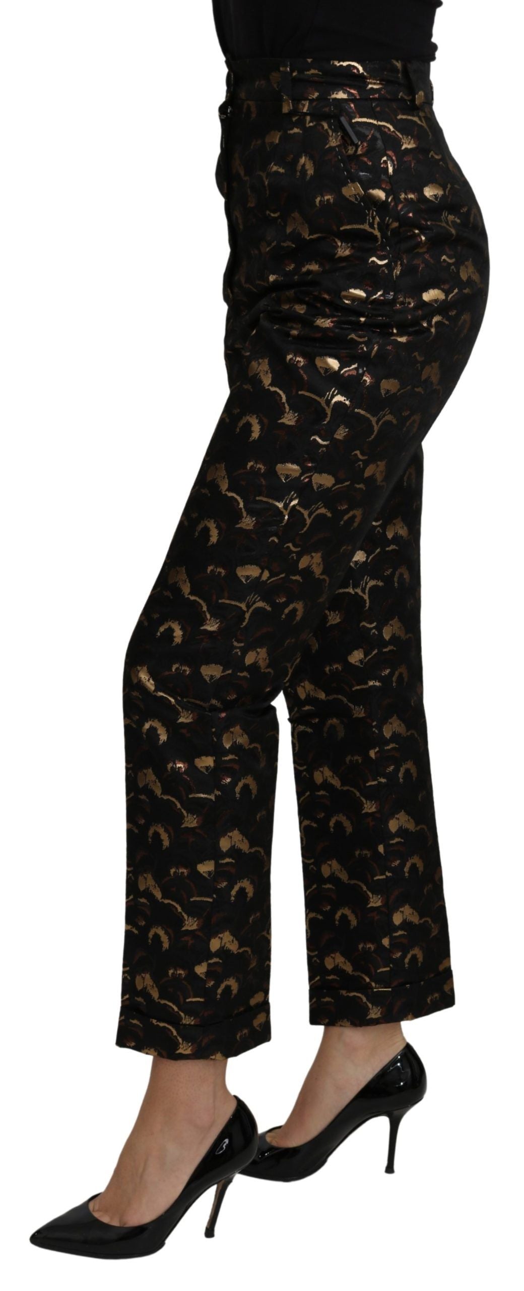 Dolce &amp; Gabbana Pantalon taille haute en brocart doré noir