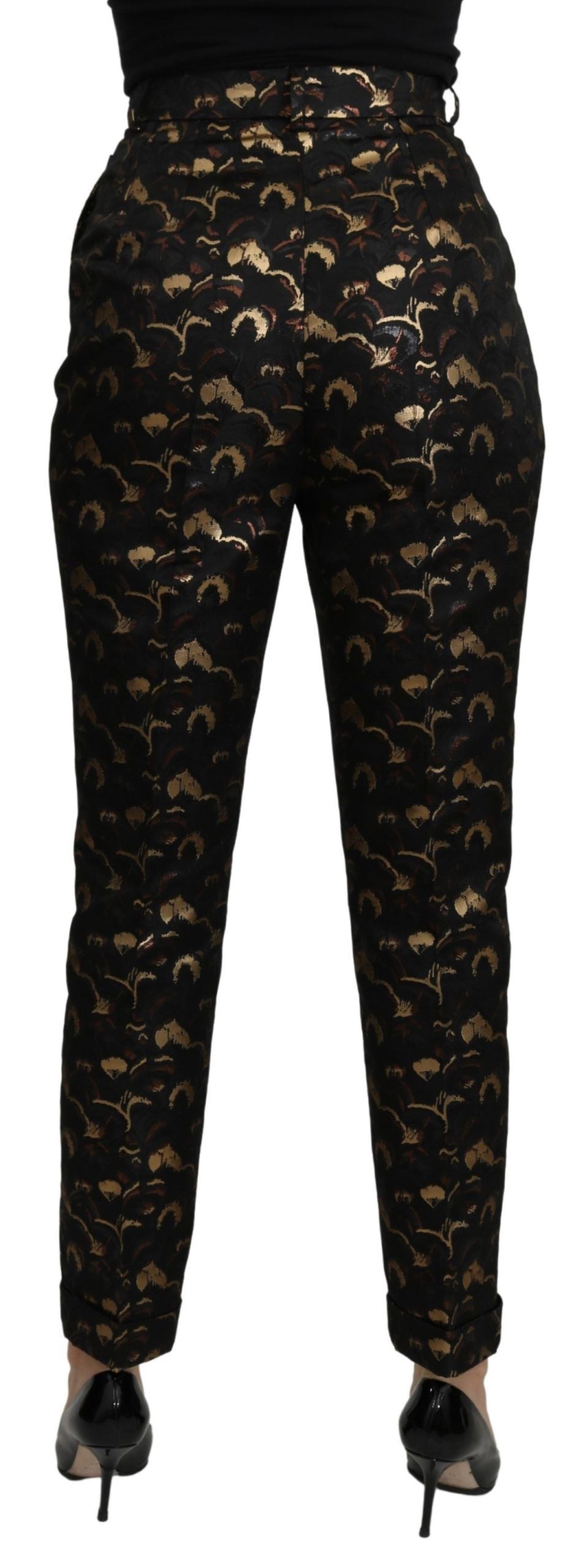 Dolce &amp; Gabbana Pantalon taille haute en brocart doré noir