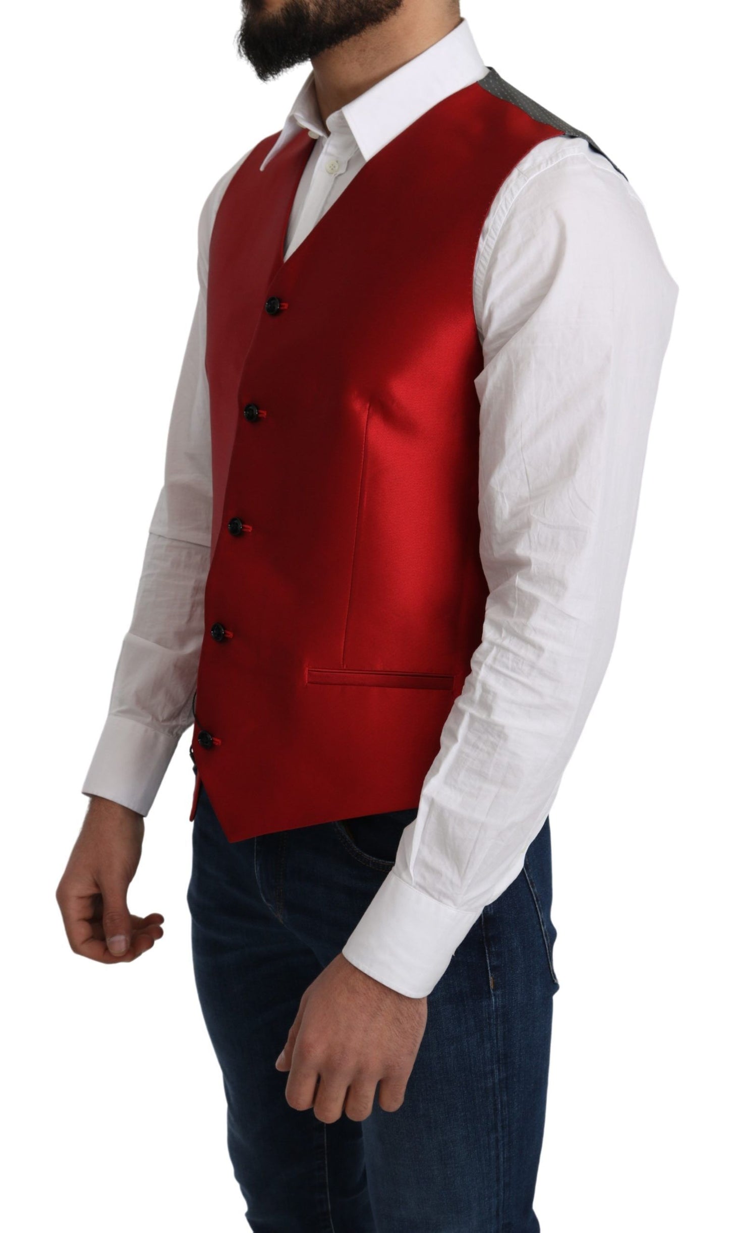 Dolce &amp; Gabbana Rouge 100% Soie Manteau Taille Formelle Gilet