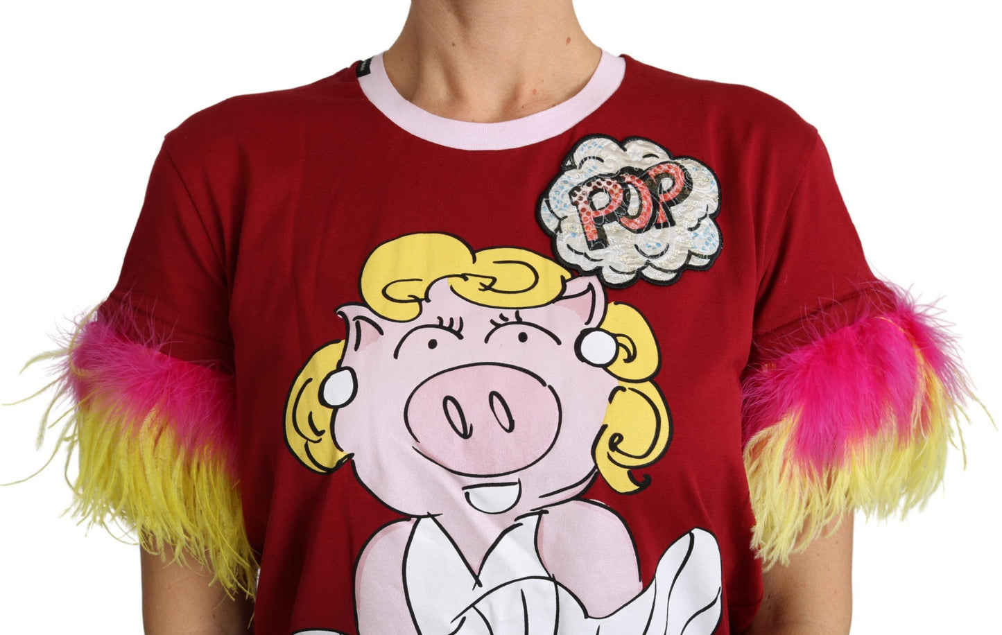 Dolce &amp; Gabbana Haut t-shirt à manches plumes imprimé cochon rouge