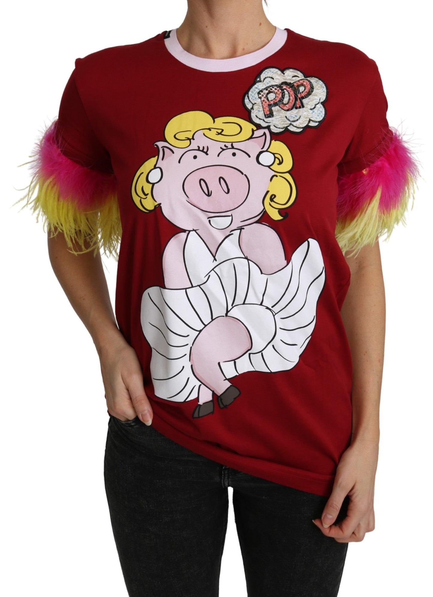 Dolce &amp; Gabbana Haut t-shirt à manches plumes imprimé cochon rouge